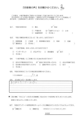 F・S様の声 90点 ありがとうございました。