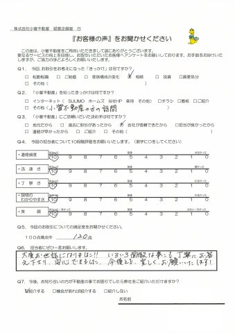 H・K様の声 120点 大変お世話になりました!!色々面倒な事にも丁寧にお答え下さり、安心できました。