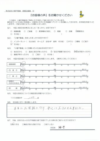 H・T様の声100点　本当にお世話になり安心しておまかせ出来ました。